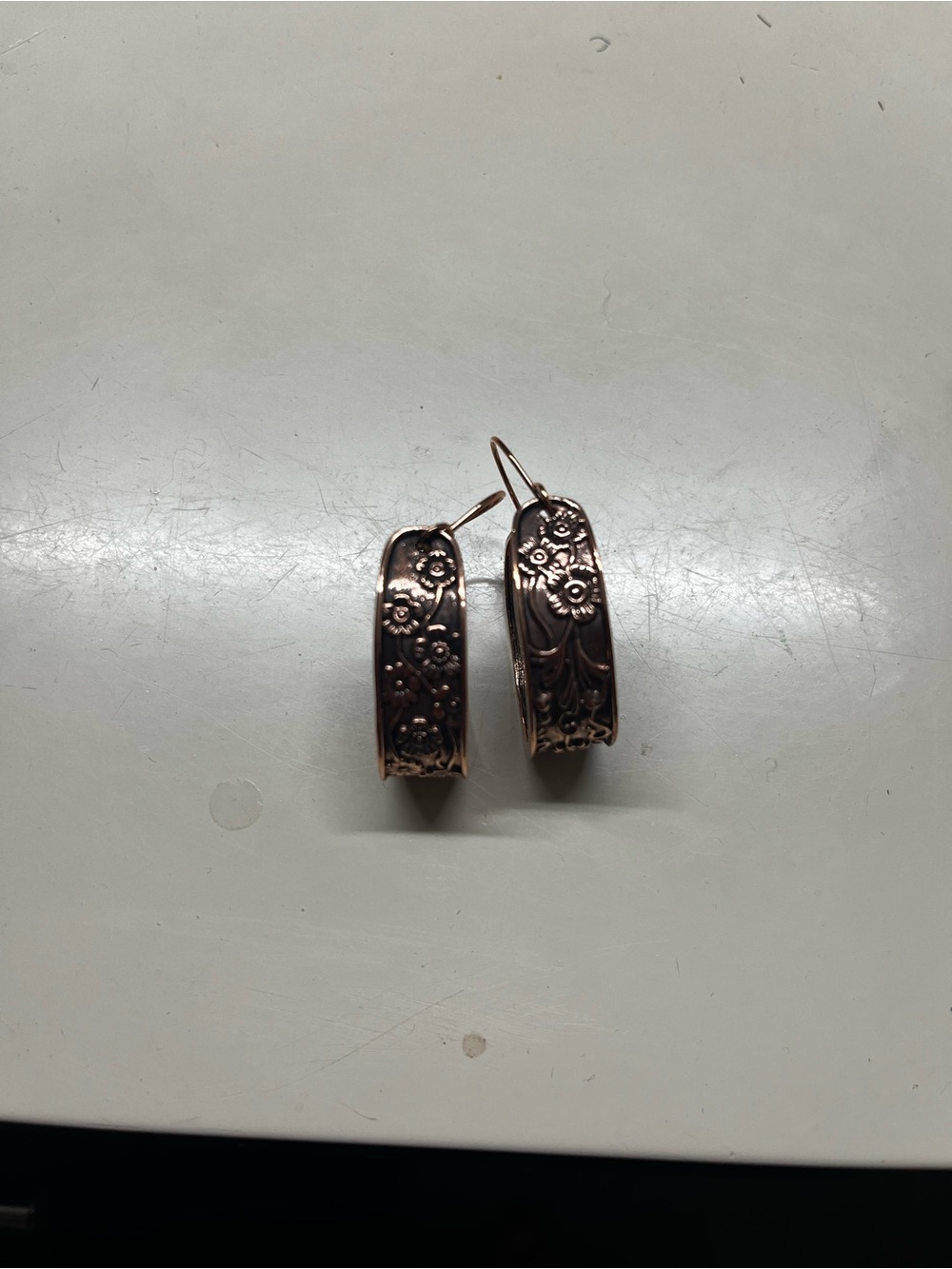 Floral Engraved Copper Hoop Earrings